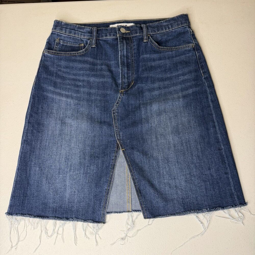 Joes Jeans Olga Denim Midi Skirt 30 Hemp Cotton Blend Blue Distressed Raw Hem